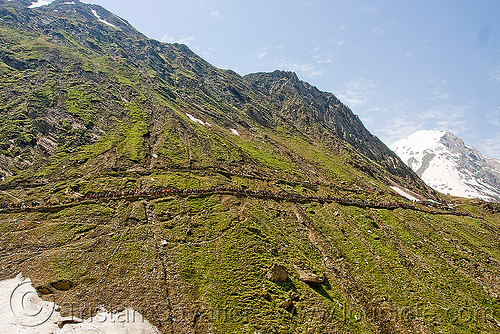 pilgrims on trail - amarnath yatra (pilgrimage) - kashmir, amarnath yatra, hindu pilgrimage, kashmir, mountain trail, mountains, pilgrims