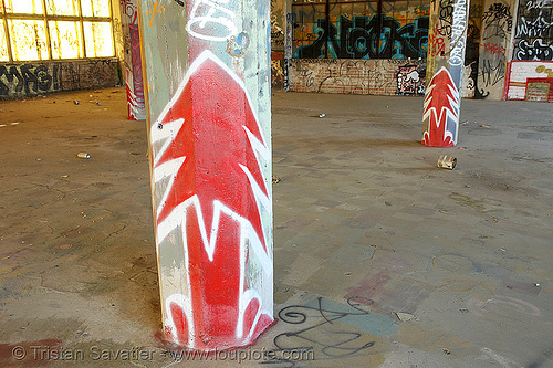 plant trees graffiti - abandoned factory (san francisco), column, derelict, graffiti, pillar, plant trees, plantrees, red, street art, tie's warehouse, trespassing