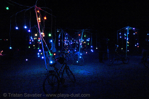 playa flies - burning man 2006, burning man at night, chinchilla camp, glowing, led lights, michael brown, playa flies