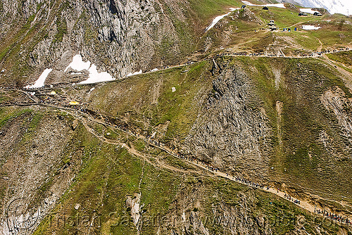 ponies and pilgrims on the trail - amarnath yatra (pilgrimage) - kashmir, amarnath yatra, hindu pilgrimage, horses, kashmir, kashmiris, mountain trail, mountains, pilgrims, ponies