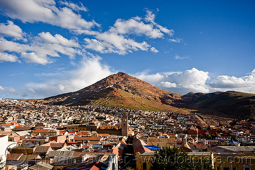 potosi and the cerro rico mountain (bolivia), aerial photo, bolivia, cerro rico, city, cityscape, landscape, mountains, potosí, town