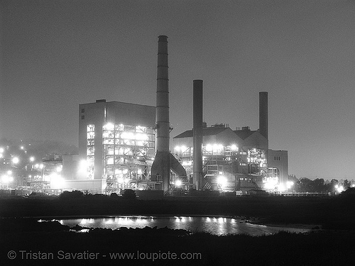 power plant at night, night, power plant, power station