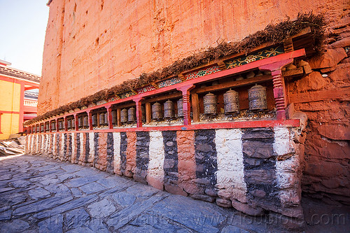prayer wheels at kagbeni gompa - tibetan buddhist monastery (nepal), annapurnas, buddhism, gompa, kagbeni, kali gandaki valley, monastery, prayer mills, prayer wheels, tibetan, village