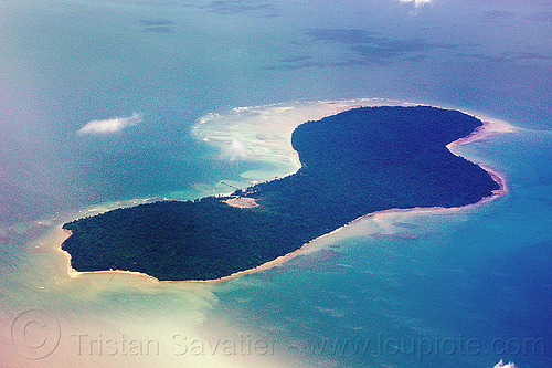 pulau tiga island, aerial photo, borneo, coral reef, island, malaysia, ocean, sea