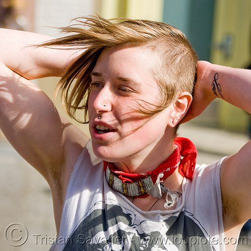 punk girl with mohawk (san francisco), bandana, hait, mohawk hair, punk, woman