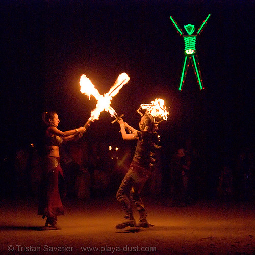 pyronauts of giza - fire conclave - fire swords - burning man 2007, burning man, fire conclave, fire swords, green man, night of the burn, pyronauts of giza, the man