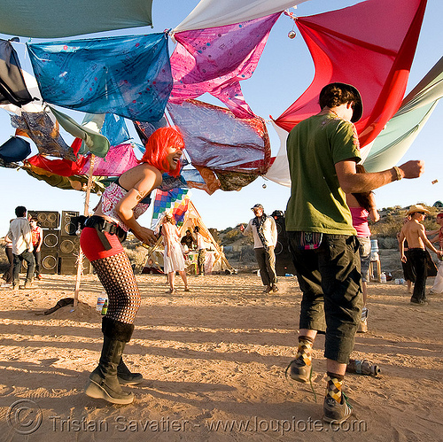 rave party in the desert, dancing