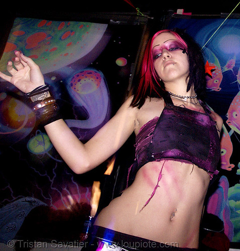 raver - purple and black - woman dancing, dancing, night, raver outfits