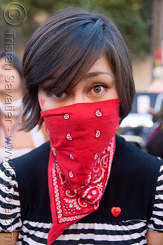 red bandana - masked girl, bandana, face mask, red, woman