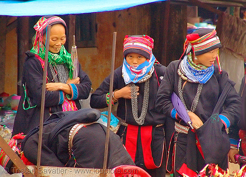 red dao tribe women - vietnam, asian woman, asian women, chainmail necklaces, colorful, dao, dzao, girls, hat, headdress, hill tribes, indigenous, quản bạ, tám sơn, yao