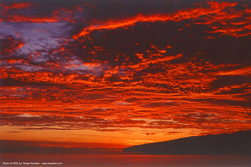 red sunset sky over the ocean, high clouds, indian ocean, red, socotra island, south yemen, sunset