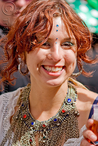 redhead - chainmail necklace - yulia (san francisco), bindis, chainmail necklace, red hair, redhead, woman, yulia