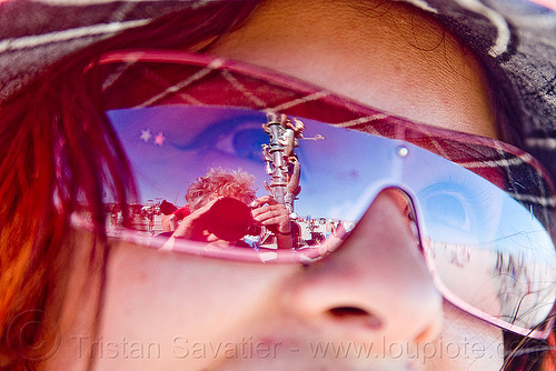 reflection of the tower in a woman's sunglasses, sunglasses, the minaret, tower, woman