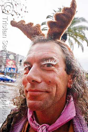 reindeer horns costume - santacon 2009 - santa claus convention (san francisco), antlers, christmas, costume, hat, headband, man, santa claus, santacon, santarchy, santas, the triple crown