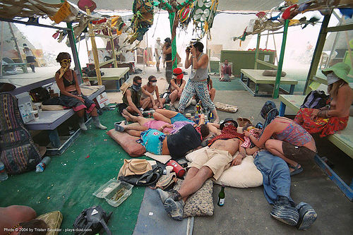 relaxing at center camp - burning man 2003, cafe