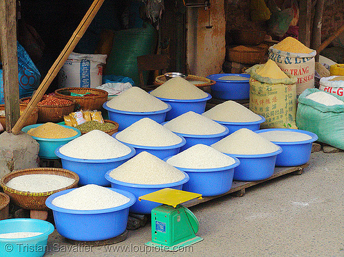 rice shop - vietnam, blue, bulk, lang sơn, rice, street market