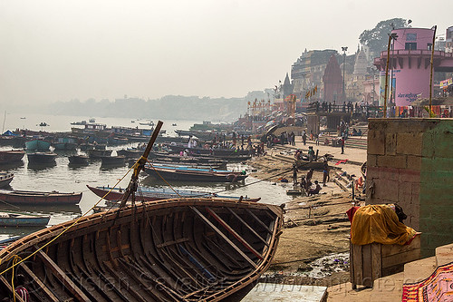 riverboats moored at the ghats of varanasi (india), ganga, ganges river, ghats, moored, mooring, river bank, river boats, varanasi