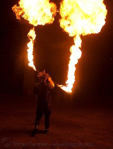 ro spinning fire staff (san francisco), fire dancer, fire dancing, fire performer, fire spinning, fire staff, mushroom, night, spinning fire