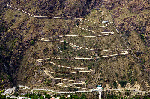 road with switchbacks (india), mountain road, mountains, switchbacks, vishnuprayag hydro project