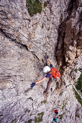 rock climbing - via ferrata (dolomites), alps, cliff, climber, climbing harness, climbing helmet, dolomites, dolomiti, ferrata tridentina, mountain climbing, mountaineer, mountaineering, mountains, rock climbing, vertical, via ferrata brigata tridentina, woman