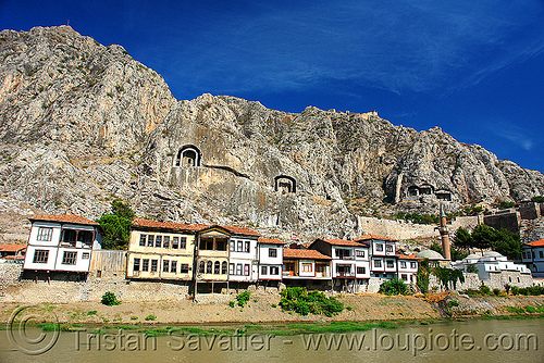 rock-cut tombs of the pontic kings (amasya), amaseia, amasya, archaeology, cliff, harşena, mountain river, mountains, pontic tombs, pontus, river front, rock cut, rock tombs, rock-tomb, vertical