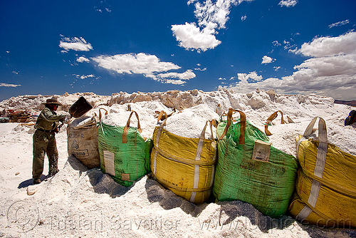 rock salt mining, argentina, blue sky, bulk, exploitation, halite, industrial bags, jujuy, noroeste argentino, rock salt, sacks, salar, salinas grandes, salt bags, salt bed, salt flats, salt lake, salt mine, salt mining, white, worker, working