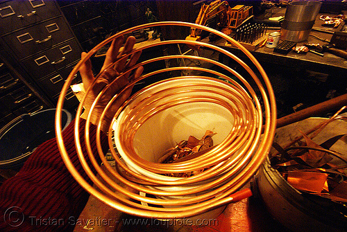 rolled-up copper pipe, copper, spiral, tube