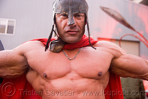 roman gladiator - bodybuilder - burning man decompression, bodybuilder, costume, gladiator, guy, man, muscles, muscular, roman, theatrical helmet, thorax