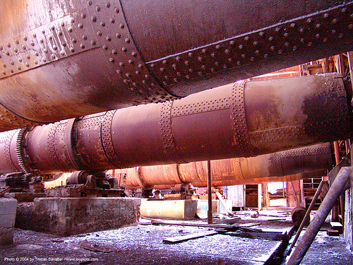 rotary kilns in mercury smelter (new idria), cinnabar smelter, kiln, mercury pollution, rotary furnaces, rotary kilns, rusty, trespassing