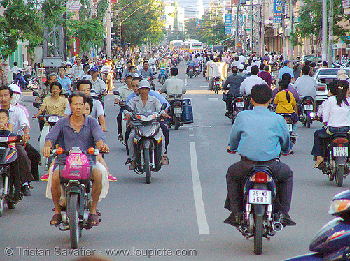 rush-hour traffic - motorcycles and scooters - street - nha trang - vietnam, motorcycles, nha trang, rider, riding, rush-hour, traffic, vietnam