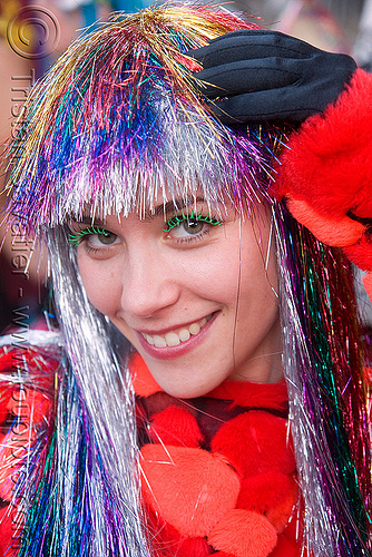 russian girl with rainbow glittery wig - burning man decompression, glittery, rainbow colors, russian, wig, woman