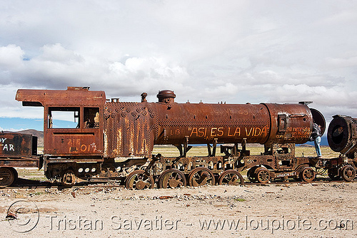 rusty steam locomotive - train cemetery, bolivia, enfe, fca, railroad, railway, rusty, scrapyard, steam engine, steam locomotive, steam train engine, train cemetery, train graveyard, train junkyard, uyuni