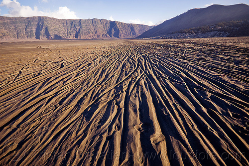 ruts in the sand - lautan pasir (sea of sand) - tengger caldera - java, indonesia, lautan pasir, ruts, sand, tengger caldera, volcanic ash