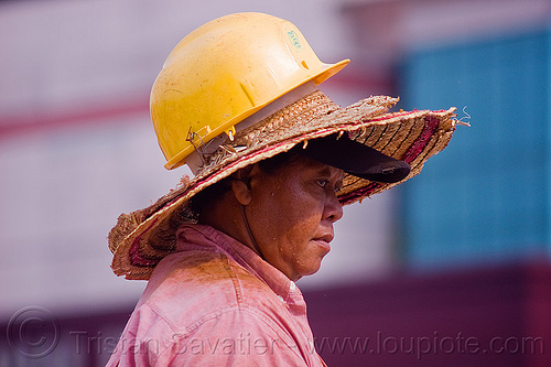 safety helmet over straw hats, borneo, building construction, cap, construction site, construction workers, malaysia, man, miri, safety helmet, straw hats, sun hat