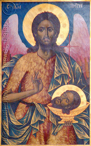 saint john the baptist - angel - severed head - byzantine art - rila - rilski monastery (bulgaria), angel wings, beheaded, byzantine, decapitated head, human head, john the baptizer, orthodox christian, painting, prophet, rila, rilski manastir, rilski monastery, sacred art, saint john the baptist, severed head, st john the baptist, yahya the baptizer, българия, рилски манастир