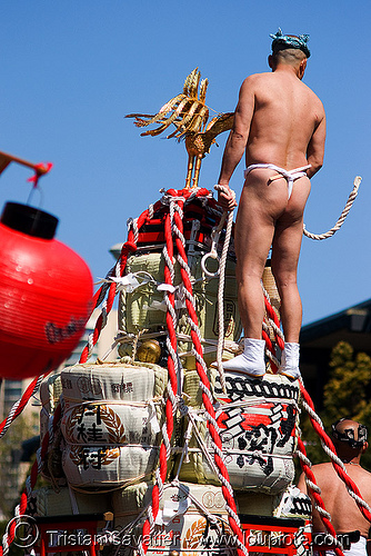 sakura matsuri (japanese cherry blossom festival) - japan-town (san francisco), carnival float, cherry blossom festival, japanese, japantown, man, sake barrels, sakura matsuri