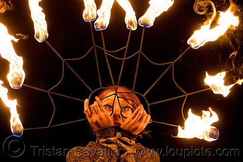 samantha with fire fans (san francisco), fire dancer, fire dancing, fire fans, fire performer, fire spinning, night, red hair, redhead, sam, samantha, spinning fire, woman