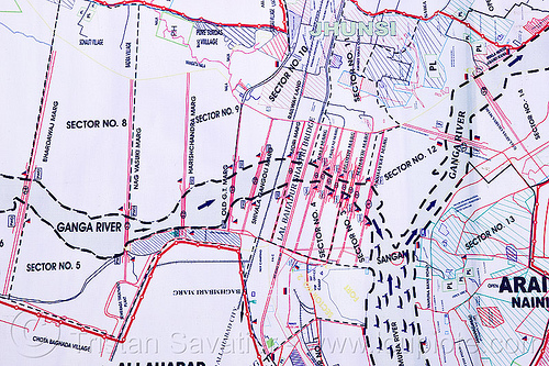 sangam map - kumbh mela 2013, confluence, ganga, ganges river, hindu pilgrimage, hinduism, kumbh mela map, triveni sangam, yamuna river