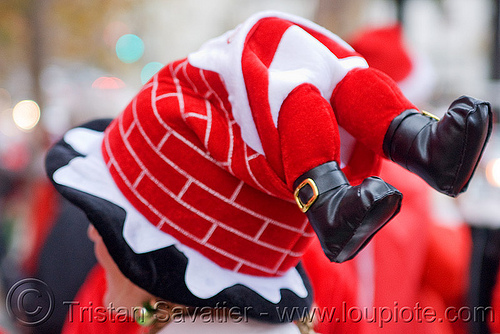 santa chimney hat, chimney, christmas, costumes, feet, hat, sa, santacon, santarchy, santas