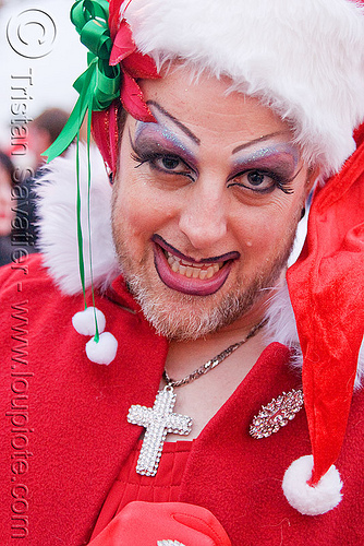 santa claus drag queen - sisters of perpetual indulgence (san francisco), beard, christmas, costumes, cross, drag queen, knot, makeup, man, nun, ribbon, santa claus, santacon, santarchy, santas