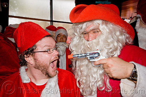 santa stick-up - santacon 2009 - santa claus convention (san francisco), christmas, costume, hold-up, man, pistol, red, revolver, santa claus, santacon, santarchy, santas, stick-up, the triple crown, toy gun