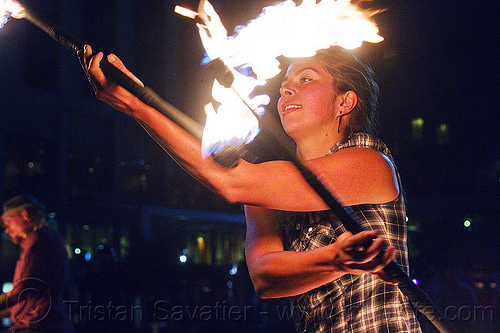 savanna spinning fire staffs, double staff, fire dancer, fire dancing, fire performer, fire spinning, fire staffs, fire staves, night, savanna, spinning fire, woman