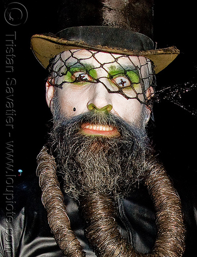 scary contact lenses, beard, color contact lenses, contacts, costume, ghostship 2008, halloween, man, special effects contact lenses, steven raspa, stovepipe hat, theatrical contact lenses, veil