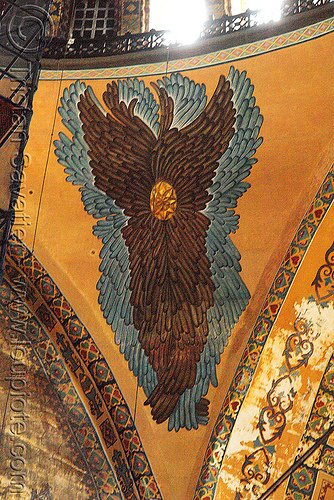 seraphim angel painting - hagia sophia (istanbul), architecture, aya sofya, byzantine, church, feathers, fesco, hagia sophia, inside, interior, islam, mosque, orthodox christian, painting, pendentive, sacred art, seraph, seraphim angel