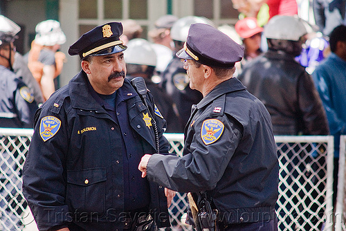 sfpd park station acting captain mark solomon (left) directing the police crack-down at the bay to breakers footrace festival (san francisco), bay to breakers, brass, crack-down, men, police chief, police uniform, sfpd, street party