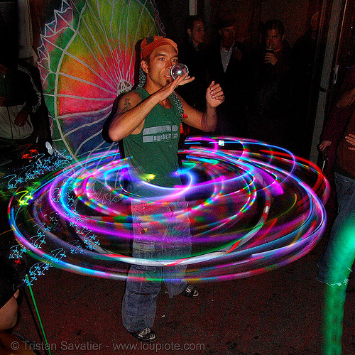 shanti (alex) spinning a led hulahoop (san francisco), ball, dancing, glowing, hula hoop, led hoop, led lights, light hoop, night, shanti alex, spinning light