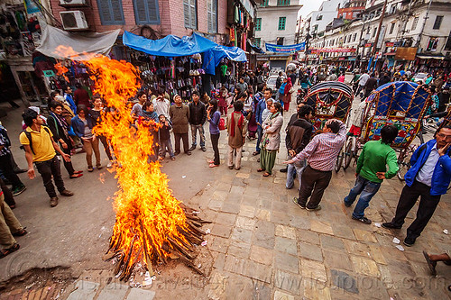 shivaratri fire - bonfire in the street in kathmandu (nepal), bonfire, burning, crowd, hinduism, kathmandu, maha shivaratri, shivaratri fire, wood