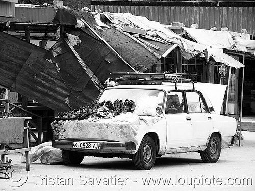 shoe-merchant - lada car (bulgaria), car, lada, shoe store, shoes, street seller, street vendor, българия