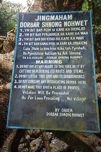 sign on living root bridge - mawlynnong (india), east khasi hills, footbridge, jingmaham, living bridges, living root bridge, mawlynnong, meghalaya, sign, wahthyllong