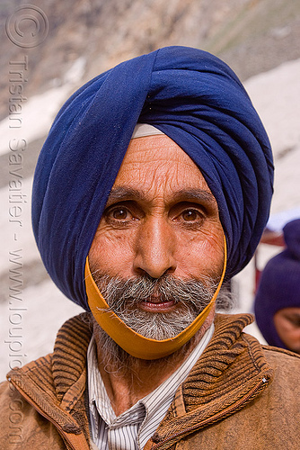 sikh man - amarnath yatra (pilgrimage) - kashmir, amarnath yatra, headdress, headwear, hindu pilgrimage, indian man, kashmir, pilgrim, sikh man, sikhism, turban